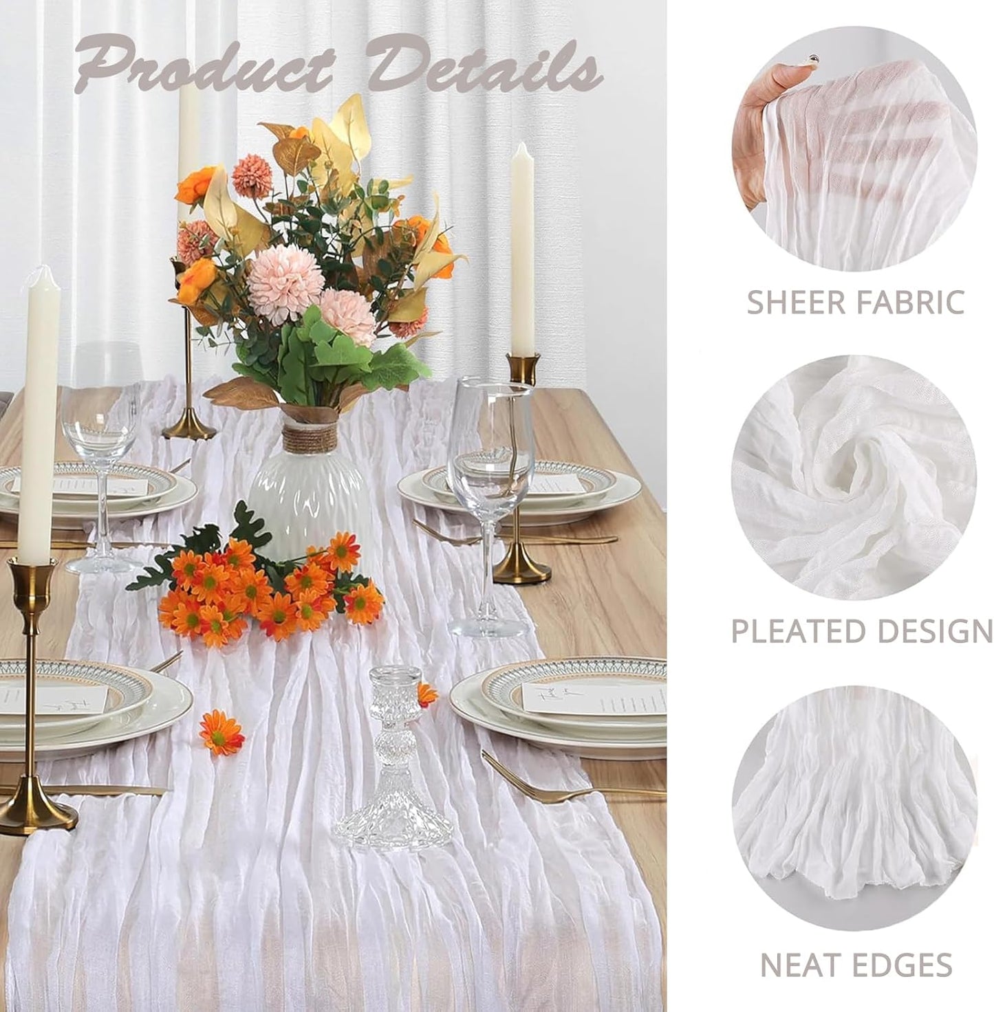 Cheesecloth Boho Gauze Table Runner (35" x 120") - 6 PACK