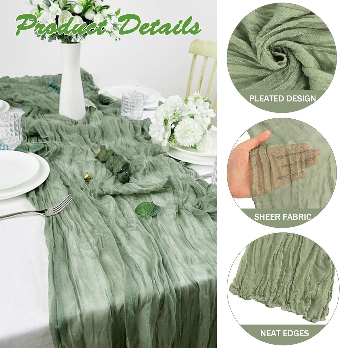Cheesecloth Boho Gauze Table Runner (35" x 120") - 6 PACK