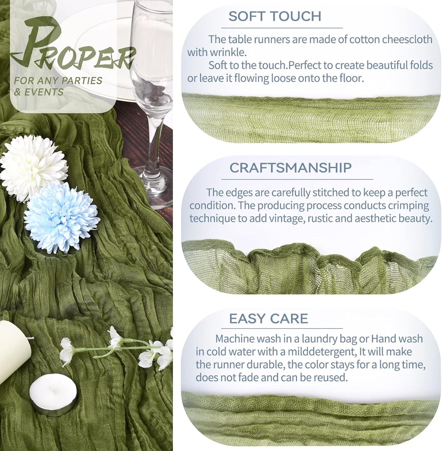 Cheesecloth Boho Gauze Table Runner (35" x 120") - 6 PACK