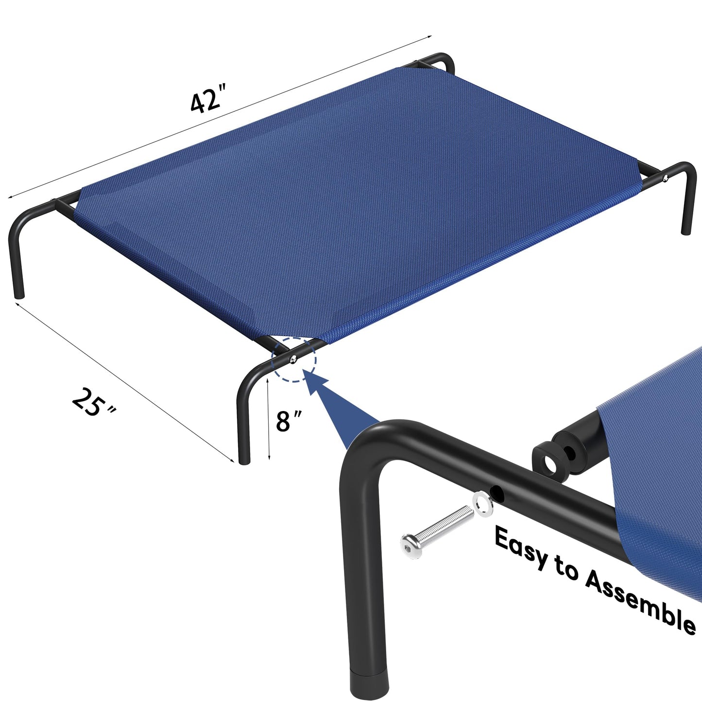 Elevated Dog Bed for Large Dogs,Raised Dog Cots,Indoor & Outdoor Cooling Waterproof Pet Hammock with Washable Breathable Mesh,Blue 50in