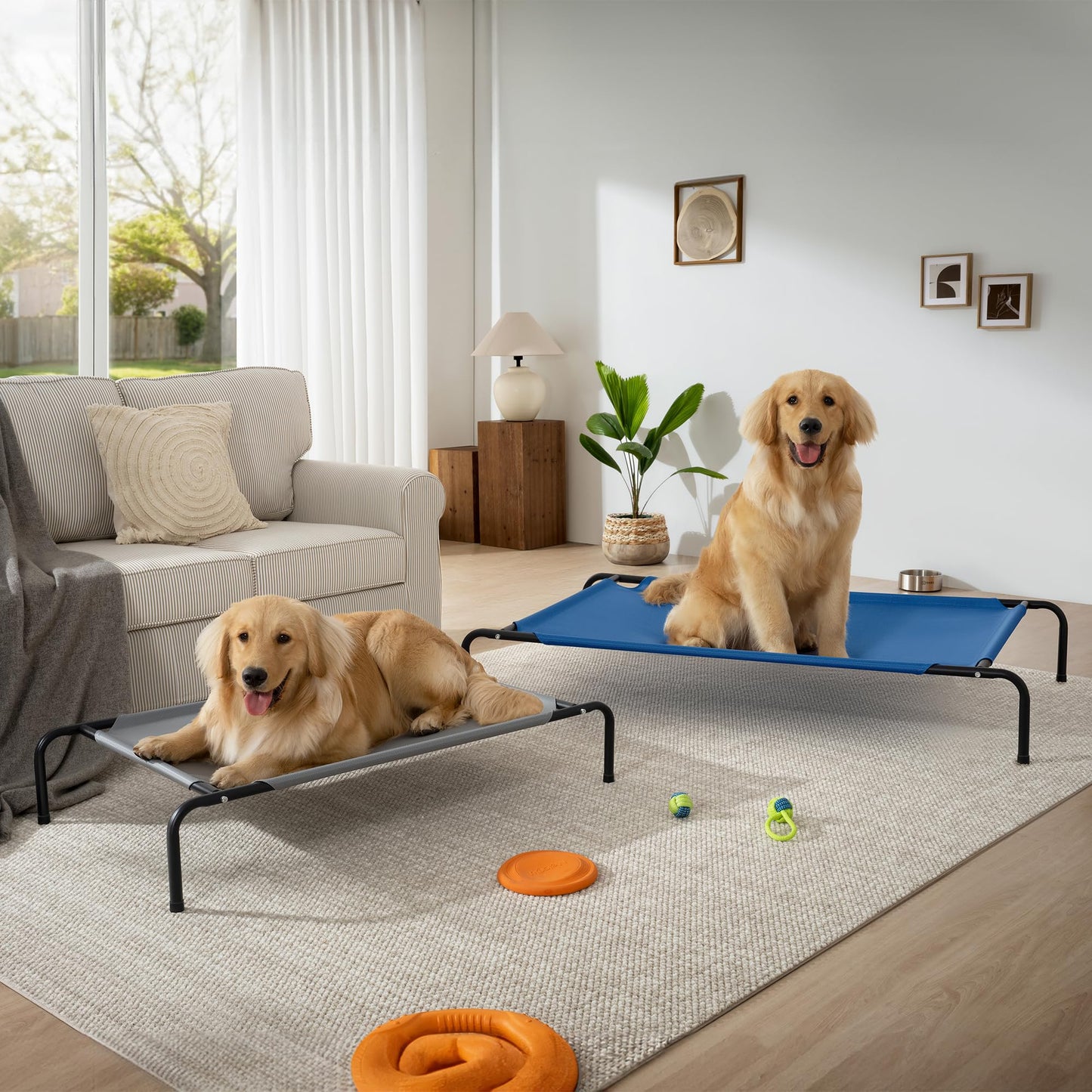 Elevated Dog Bed for Large Dogs,Raised Dog Cots,Indoor & Outdoor Cooling Waterproof Pet Hammock with Washable Breathable Mesh,Blue 50in