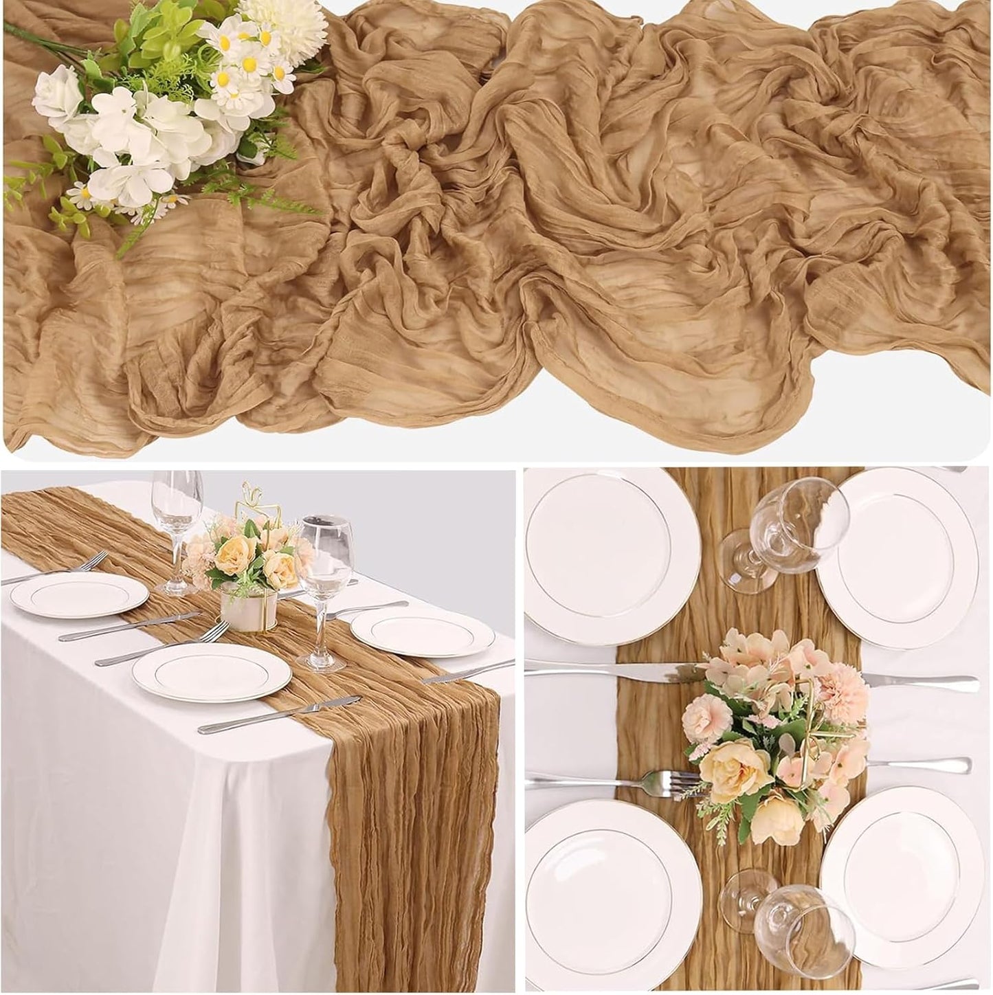 Cheesecloth Boho Gauze Table Runner (35" x 120") - 6 PACK