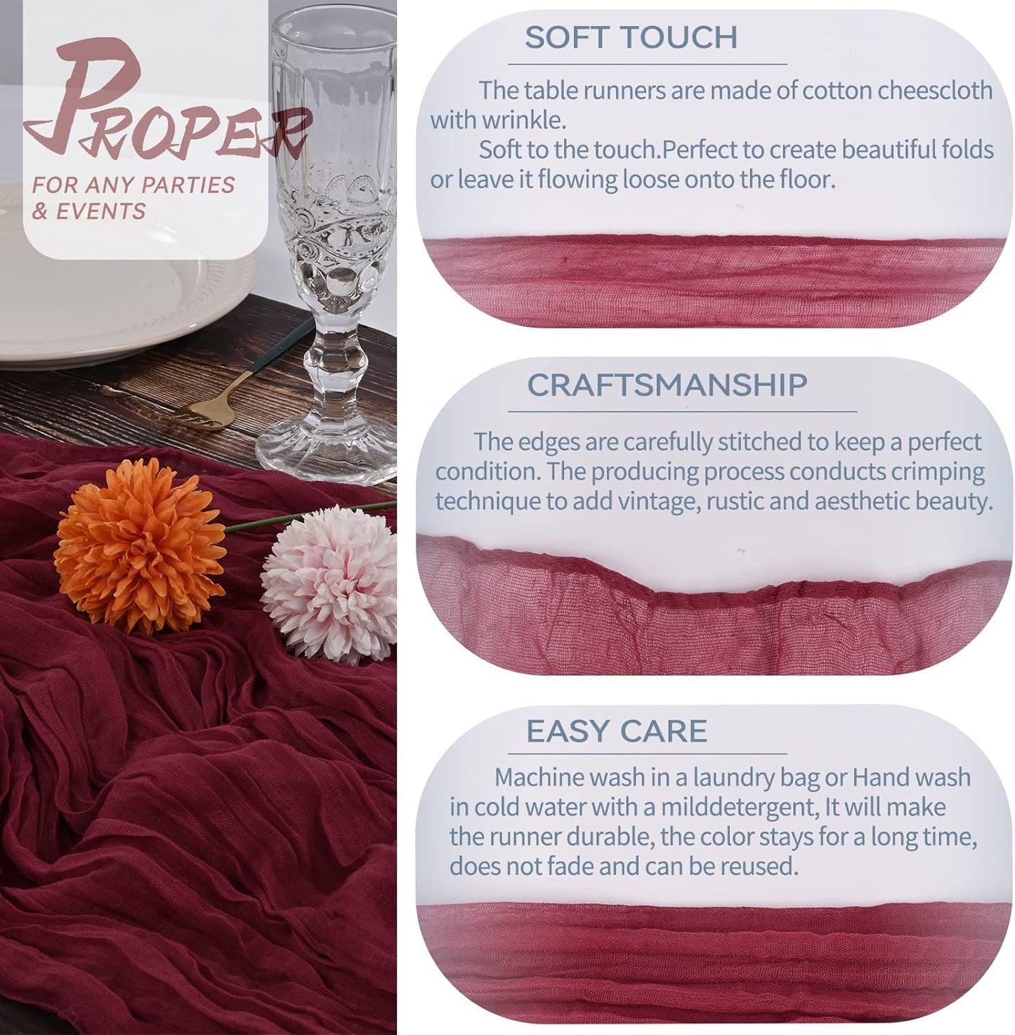 Cheesecloth Boho Gauze Table Runner (35" x 120") - 6 PACK