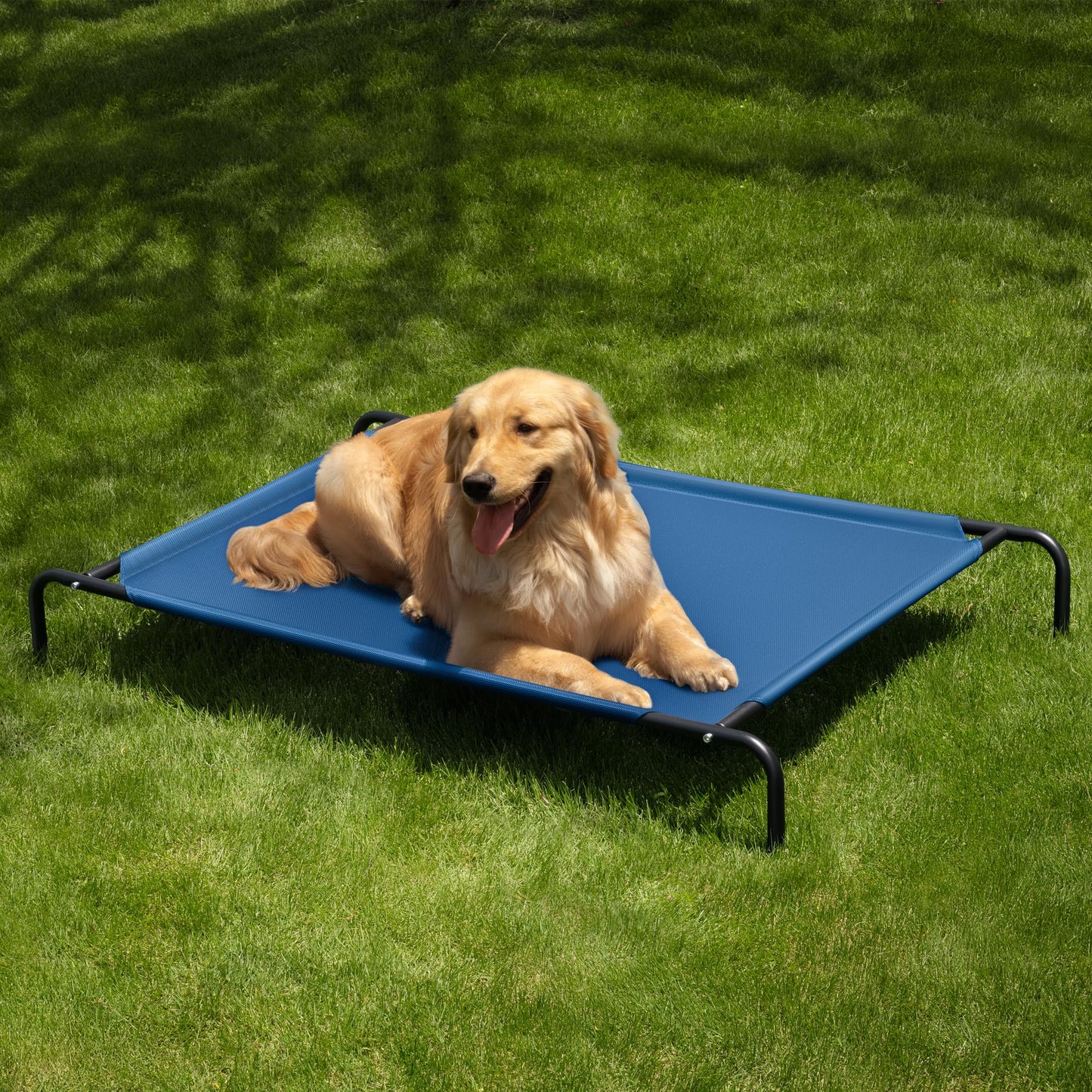 Elevated Dog Bed for Large Dogs,Raised Dog Cots,Indoor & Outdoor Cooling Waterproof Pet Hammock with Washable Breathable Mesh,Blue 50in