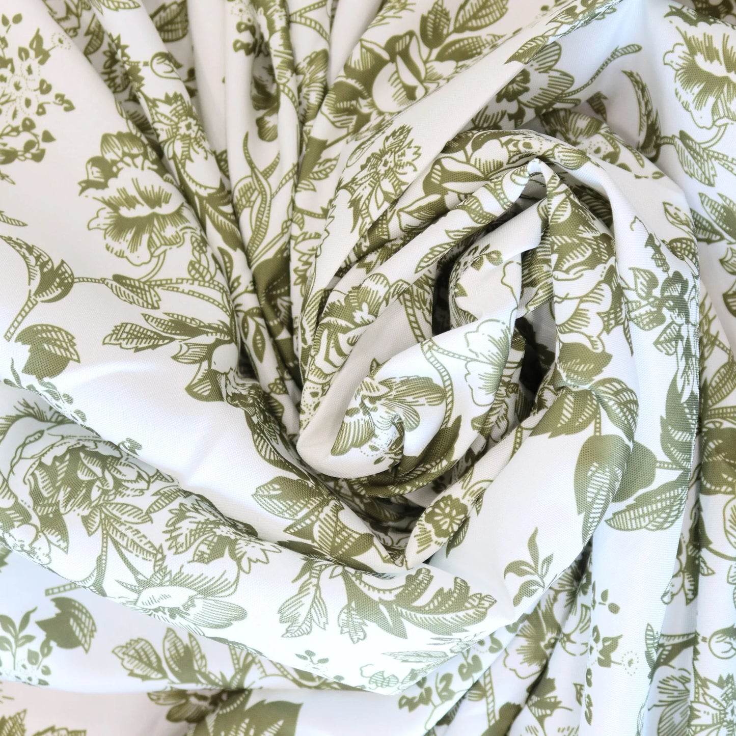 French Toile 120" Round Tablecloth - Olive Green