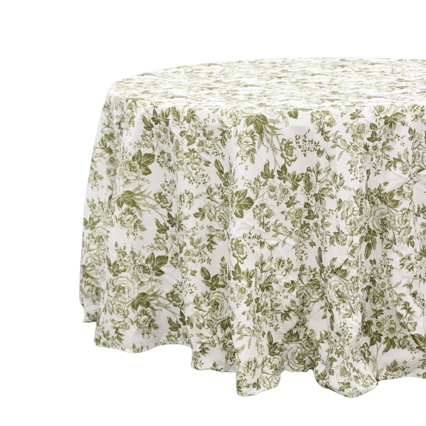 French Toile 120" Round Tablecloth - Olive Green