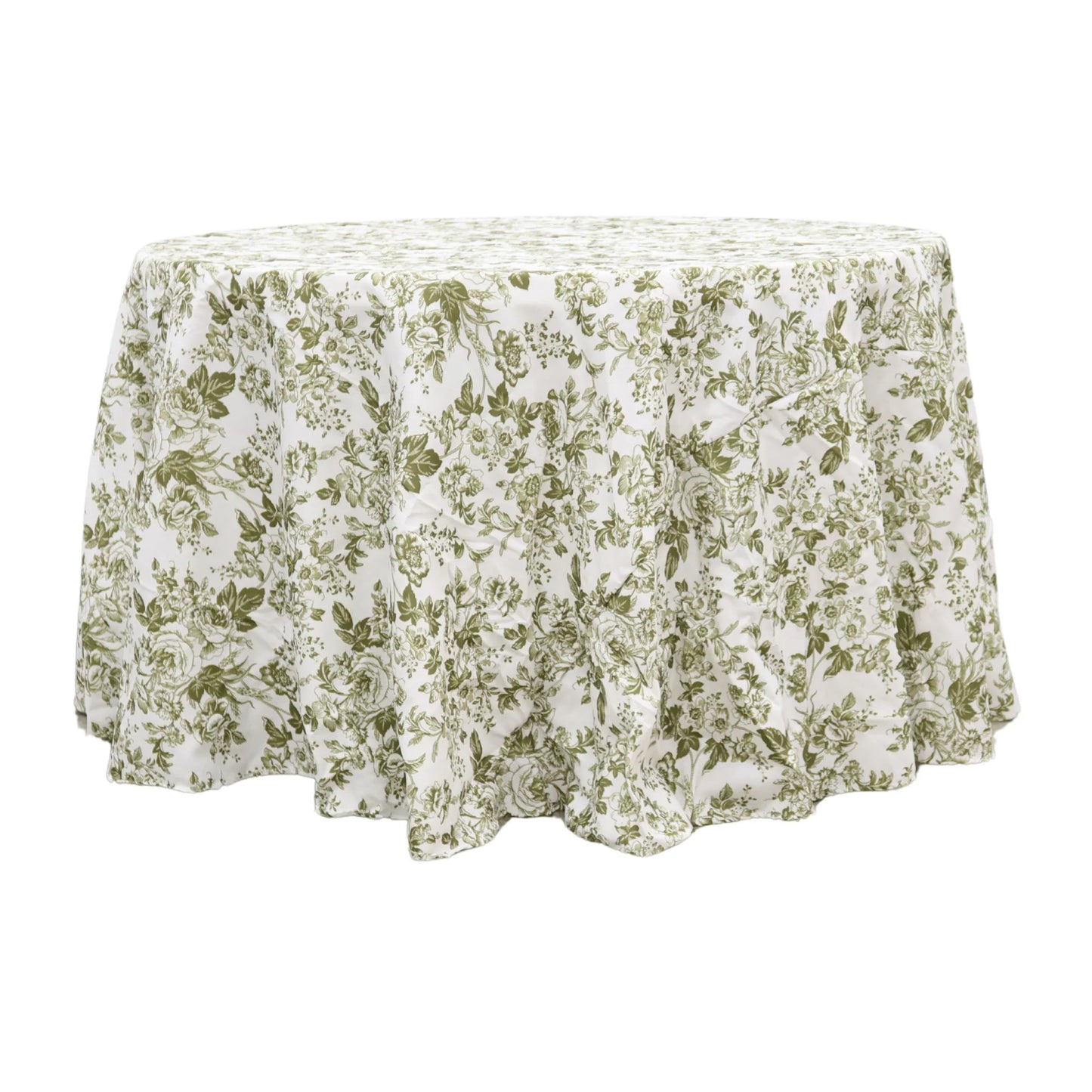 French Toile 120" Round Tablecloth - Olive Green