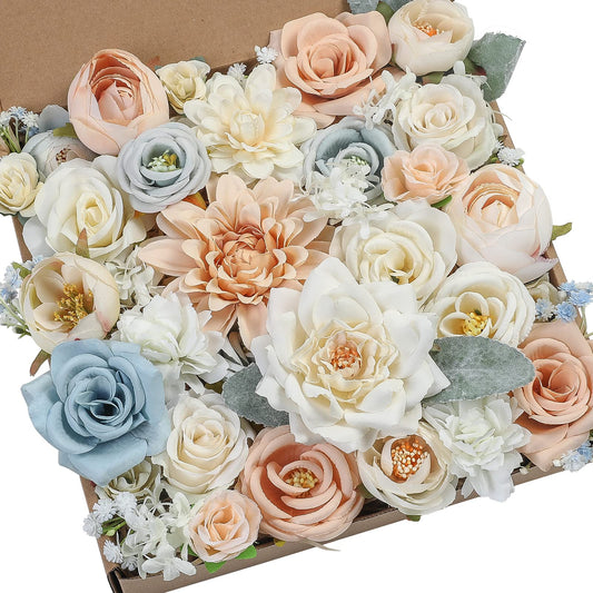 Serra Flora Artificial Flowers Rose 32pcs Silk Mix Peony Daisy Hydrangea Fake Flowers for DIY Wedding Bouquets Combo Centerpieces Arrangements Party Bridal Baby Shower Home Decorations