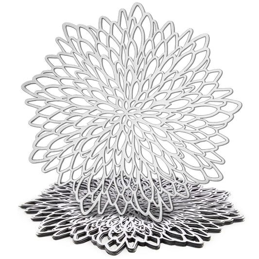 Juvale 10-Pack Gold Vinyl Placemats - Round Leaf Design Table Chargers for Fall Dining Table Settings (14.4 in Place Mat)