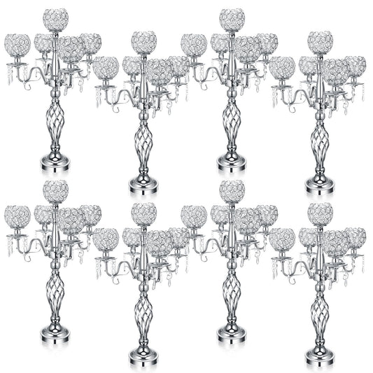 4 Pcs 5 Arm Crystal Candelabra Centerpieces for Tables 27 Inch Tall
