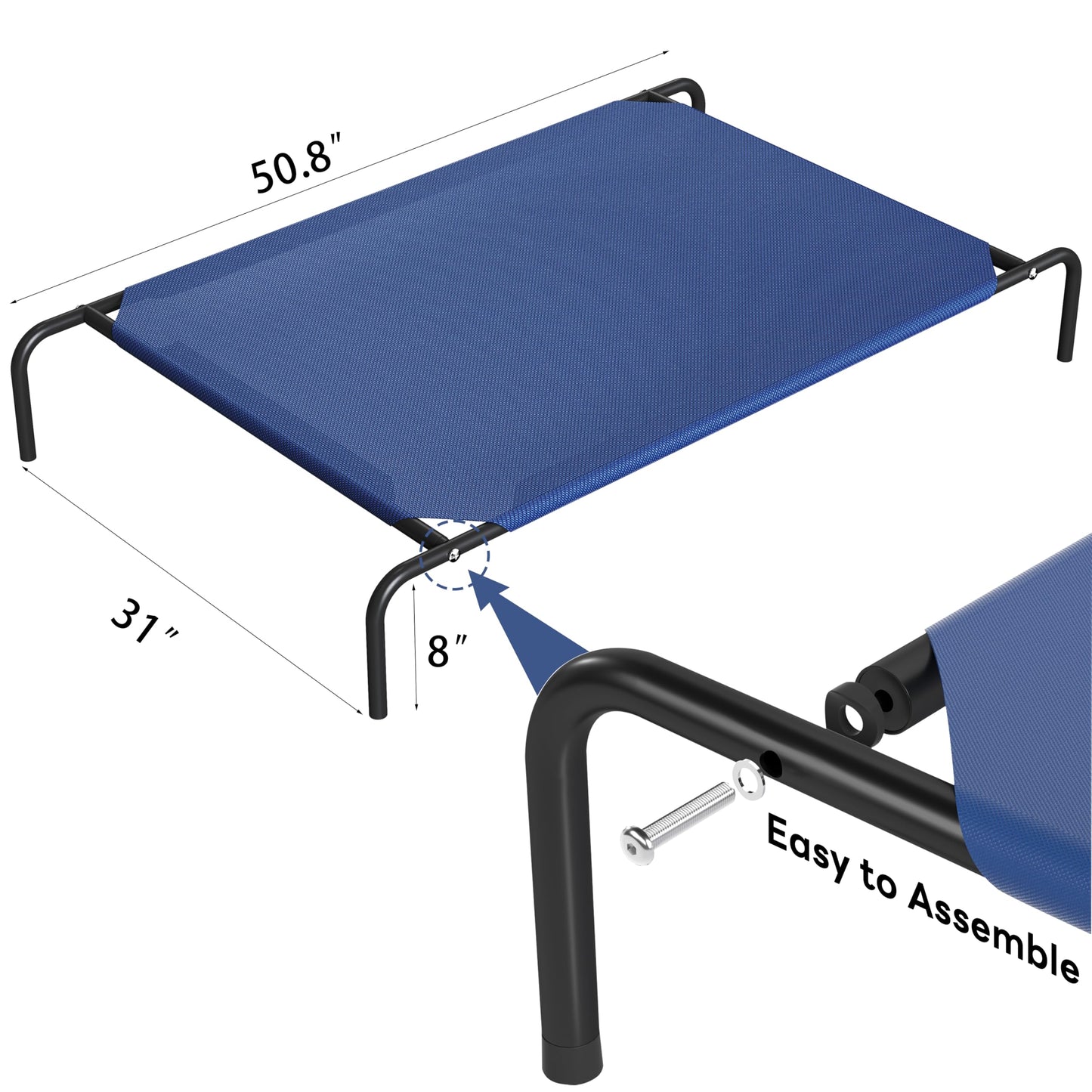 Elevated Dog Bed for Large Dogs,Raised Dog Cots,Indoor & Outdoor Cooling Waterproof Pet Hammock with Washable Breathable Mesh,Blue 50in