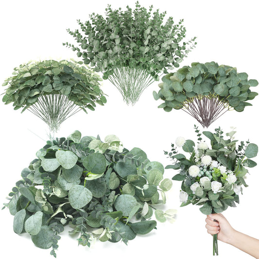 180 Pcs 3 Kinds Mixed Eucalyptus Leaves Stems  Silver Dollar Leaves  Dried Eucalyptus