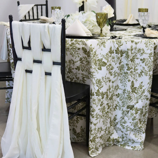French Toile 120" Round Tablecloth - Olive Green