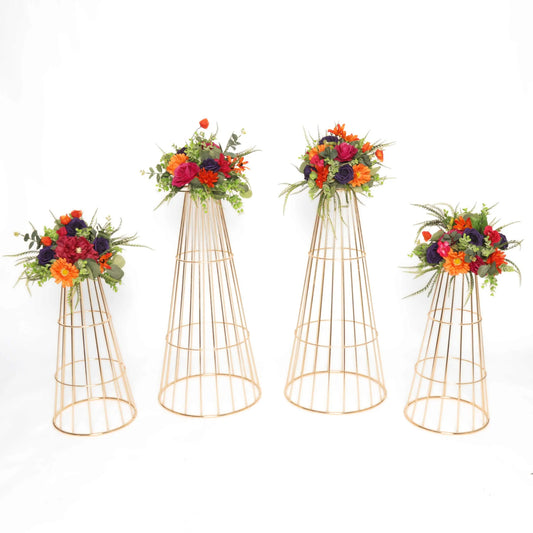 Gold or Silver Flower Centerpiece Pedestal Stands (4 pcs/set)